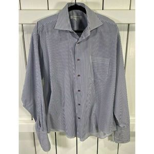 Leonardi Coutore Men's Dress Shirt - French Cuffs Blue/White Stripes XL 17-17.5